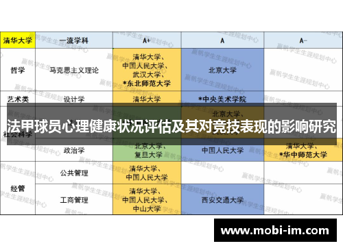 法甲球员心理健康状况评估及其对竞技表现的影响研究