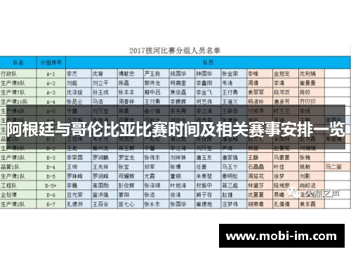 阿根廷与哥伦比亚比赛时间及相关赛事安排一览